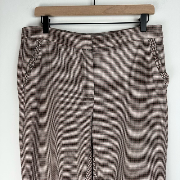 Zara Herringbone Trouser Pants Sz Large Ruffle Pockets High Rise Black White Red - Picture 4 of 15